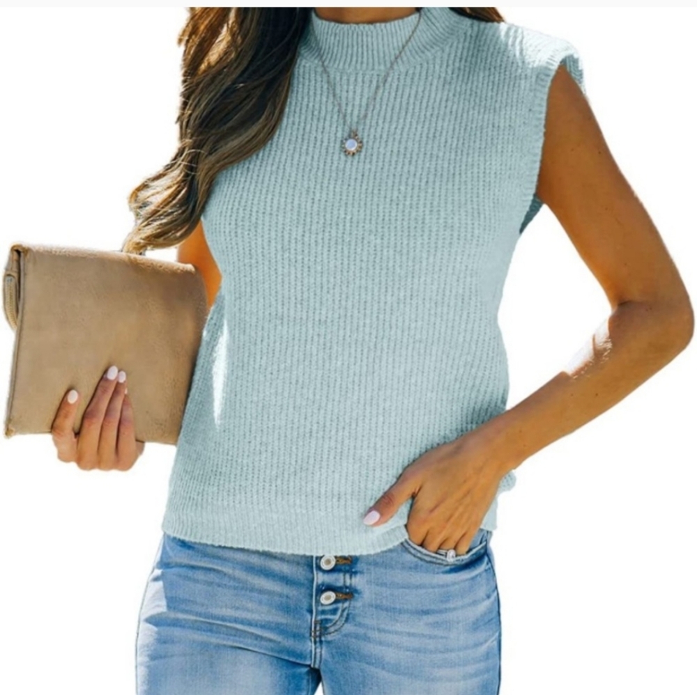 NWT Amarmia Women's Mock Neck Knit Ribbed Sleeveless Pullover Sweater